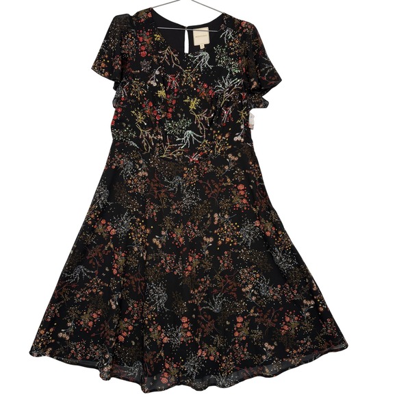 Modcloth Dresses & Skirts - ModCloth Womens Dress 1X Black Embellished To Perfection Floral Sequin Flutter